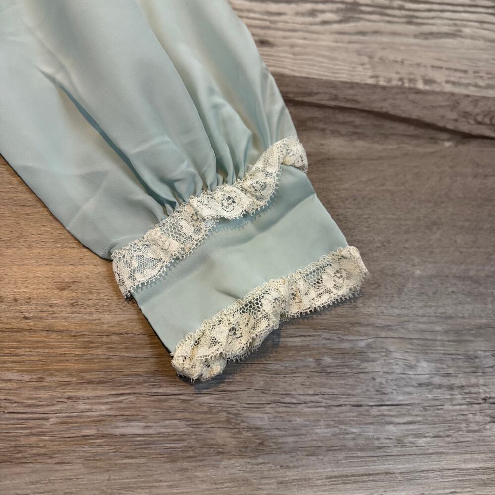 Vintage Christian Dior Mint Chiffon Lace Blouse Coquette Romantic Small - Picture 2 of 10